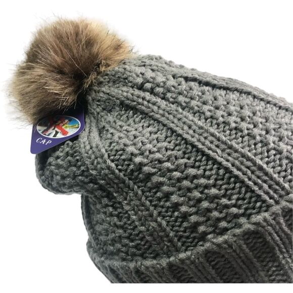 C.C Black Gray Pom Pom Beanies Set - Picture 9 of 11
